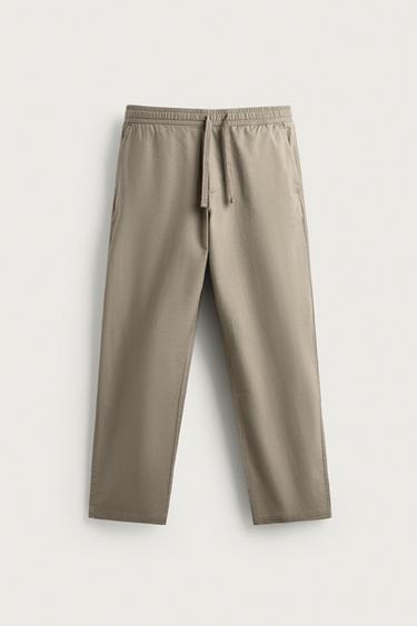 COTTON/LINEN RELAXED FIT TROUSERS - Green by Zara