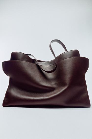 BOLSO MAXI SHOPPER PIEL - Rojo Burdeos de Zara