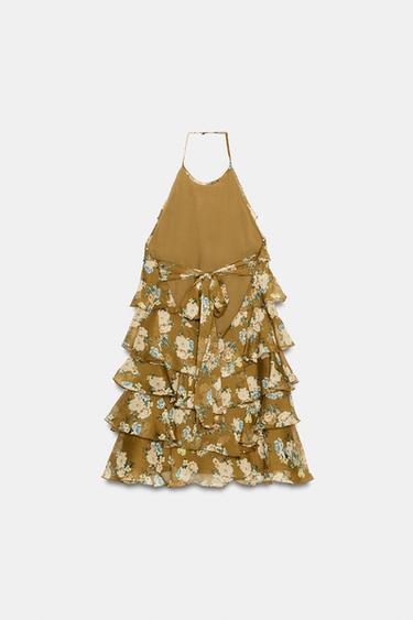 FLORAL RUFFLE DRESS - ecru/khaki by Zara