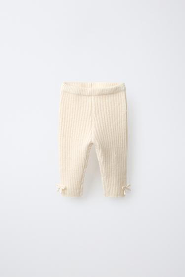 RIBBED KNIT LEGGINGS WITH BOWS - Vanilla by Zara