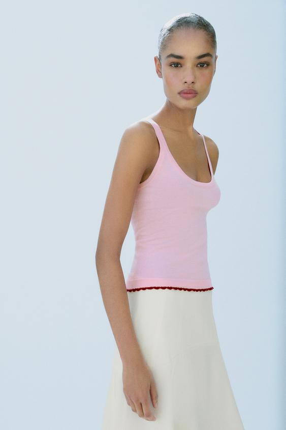 TOP DE TRICÔ COM VIVO EM CONTRASTE - Rosa-médio da Zara - Imagem 0