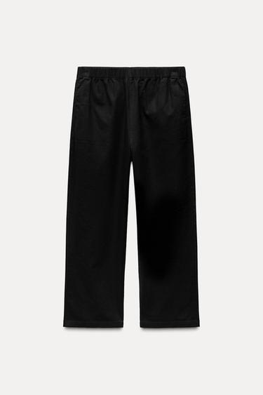 ZW COLLECTION LINEN BLEND PYJAMA-STYLE TROUSERS - Black by Zara