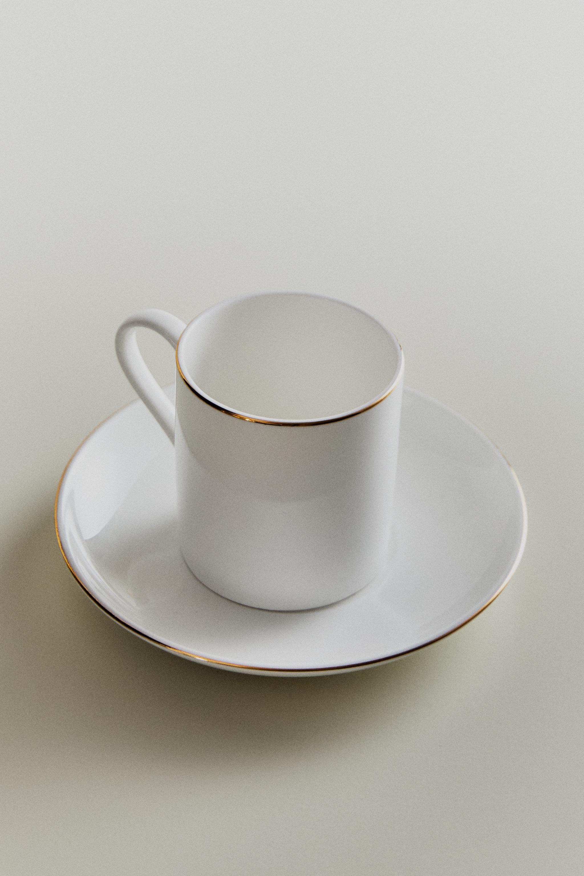 RIMMED BONE CHINA COFFEE CUP AND SAUCER