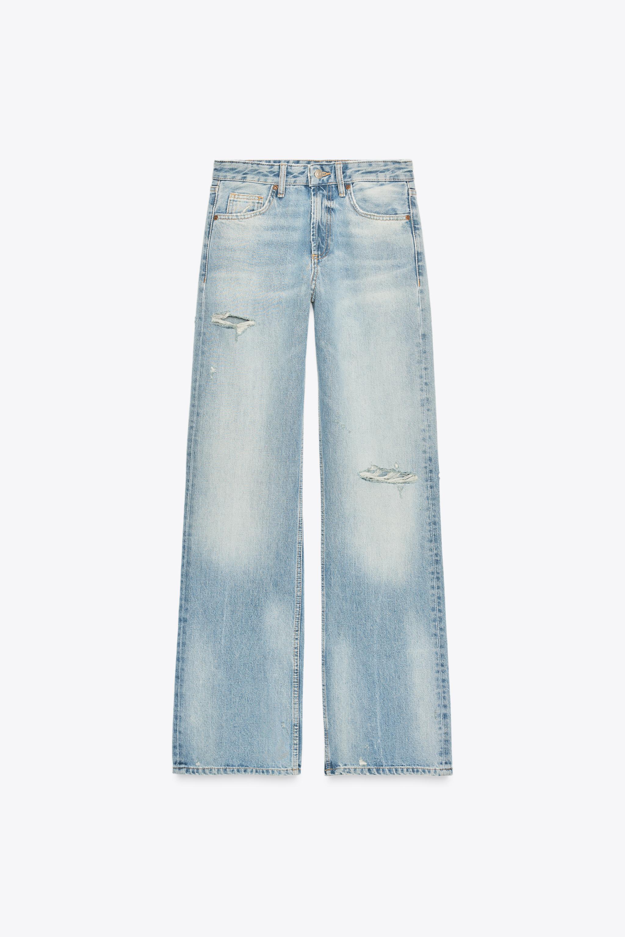 TRF RIPPED WIDE-LEG MID-WAIST JEANS Blue ZARA United Kingdom