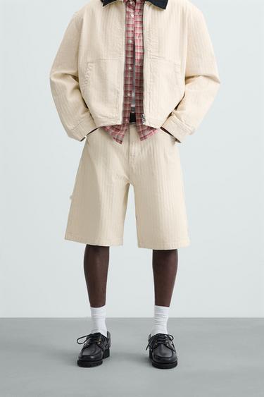 BERMUDA COM TEXTURA LISTRADA - Branco-marfim da Zara