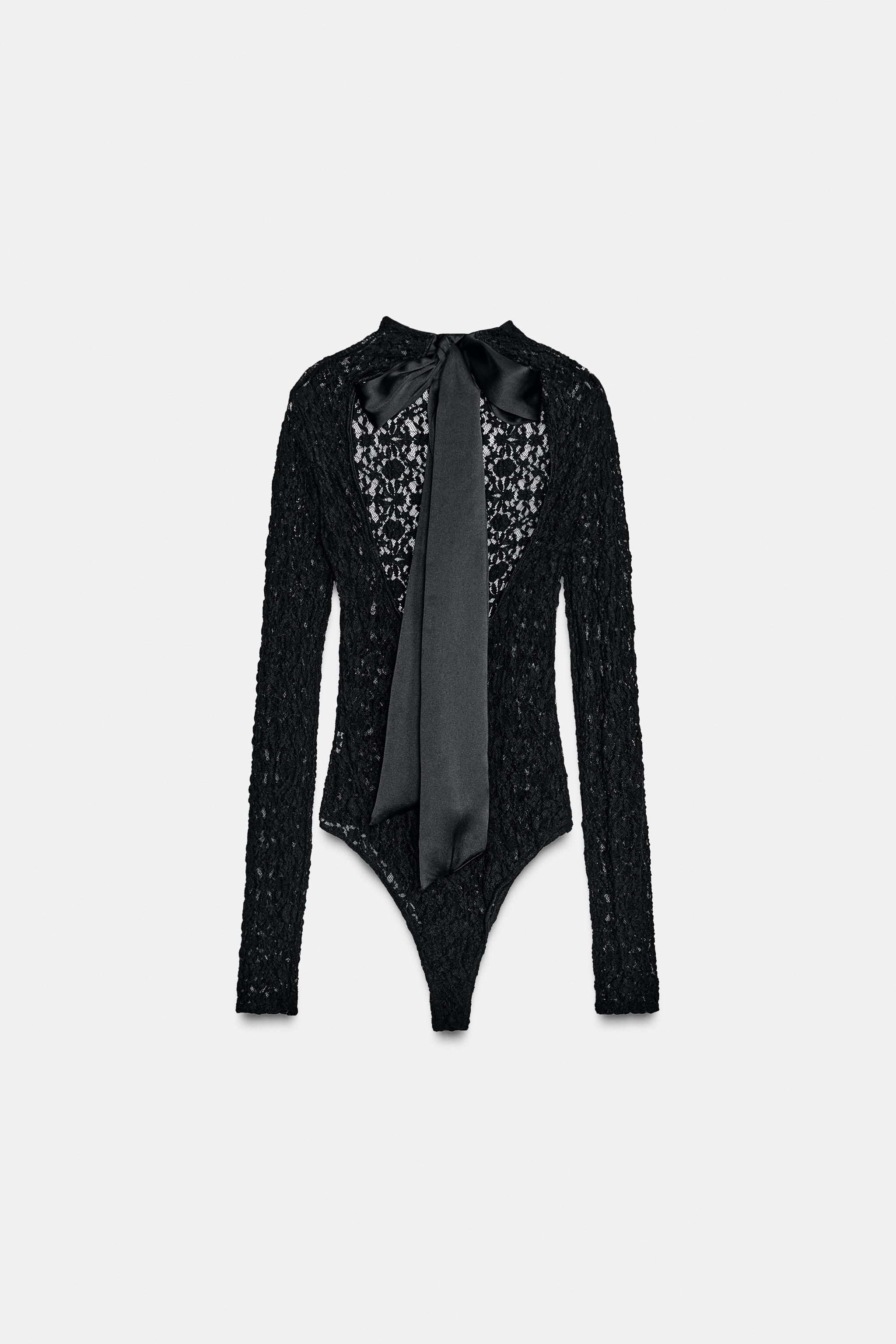 SATIN BOW LACE BODYSUIT