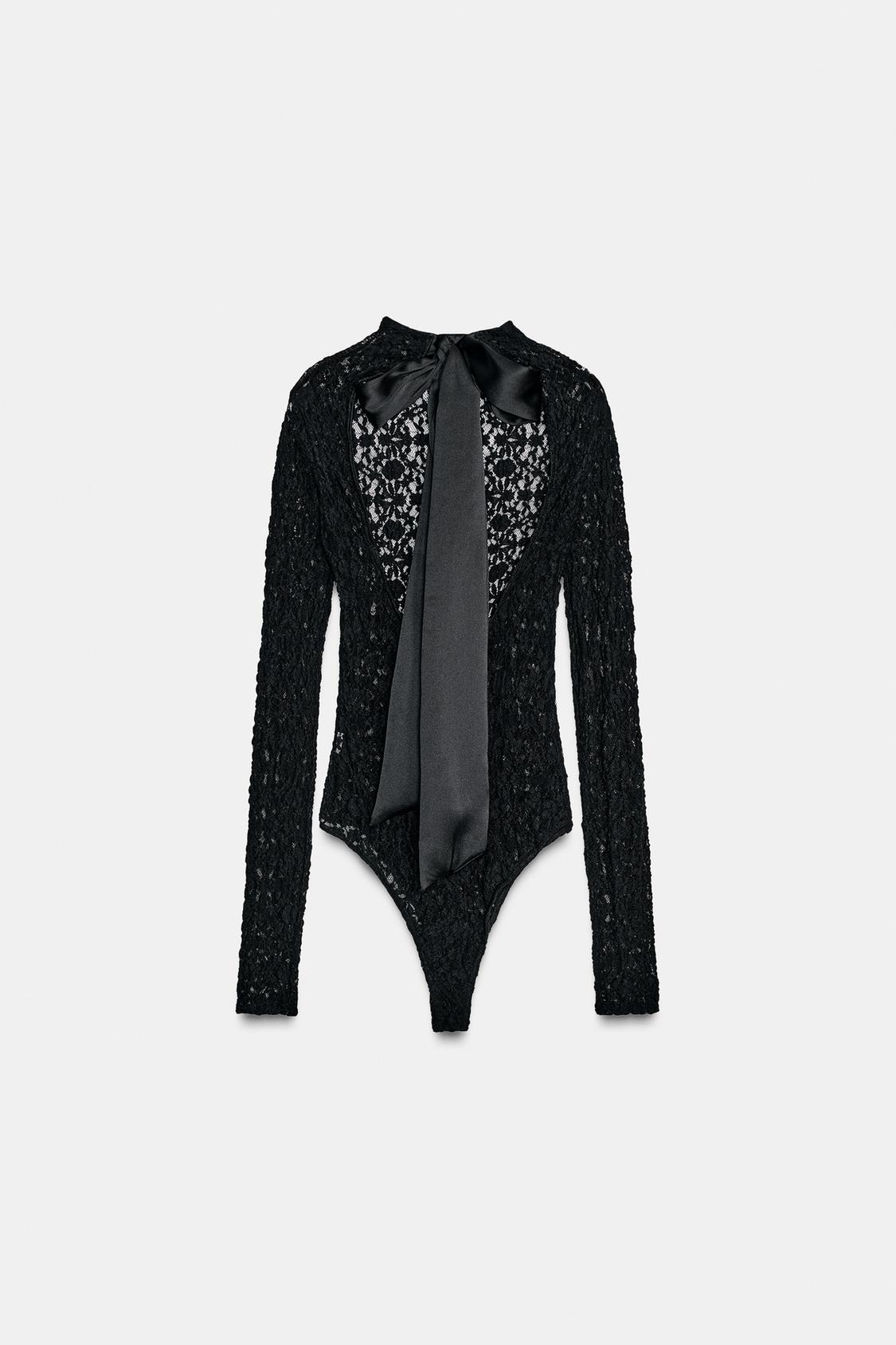 SATIN BOW LACE BODYSUIT
