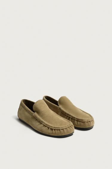 Zara LEATHER LOAFERS - Beige