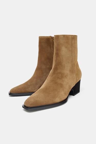 SPLIT SUEDE HEELED ANKLE BOOTS - SAND/BROWN by Zara - Image 4