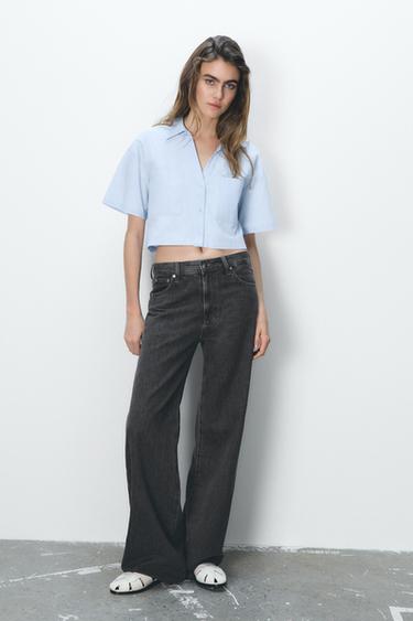 Zara POPLIN CROPPED SHIRT - Blue - Image 0