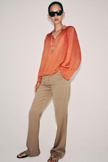KNIT POLO COLLAR TOP - Orange by Zara