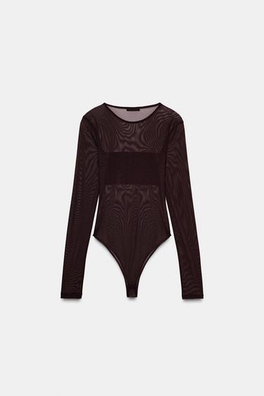 BODY EN TULLE COMBINÉ - Marron foncé de Zara - Image 5