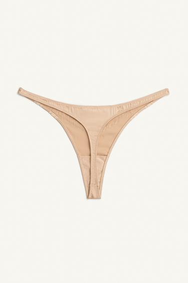 SILK THONG WITH LACE TRIM - Beige-pink by Zara - Image 1