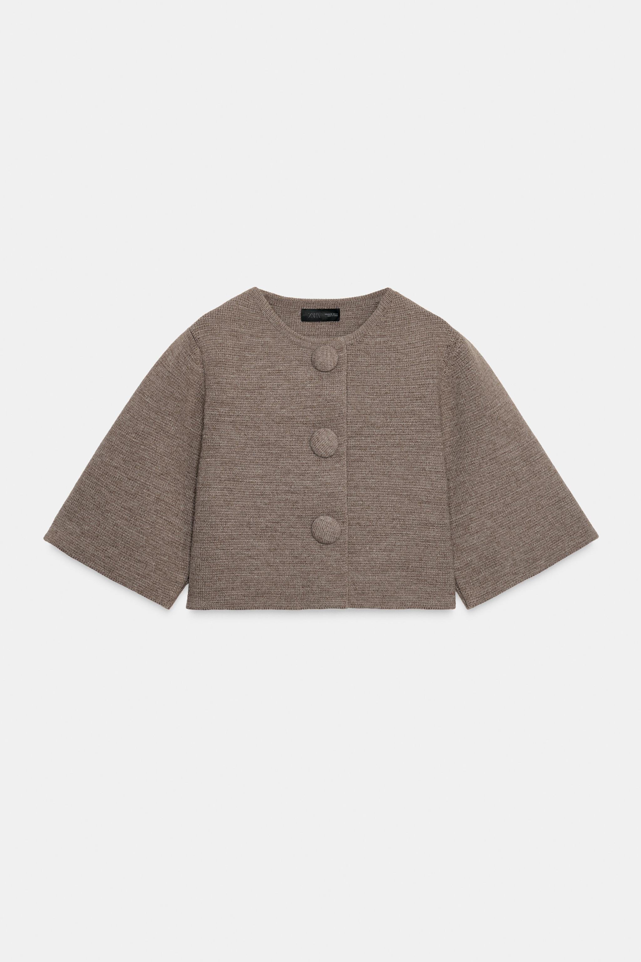 CROPPED KNIT JACKET - Dark brown | ZARA United States