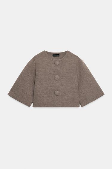 Zara SHORT KNIT JACKET - Brown / Taupe