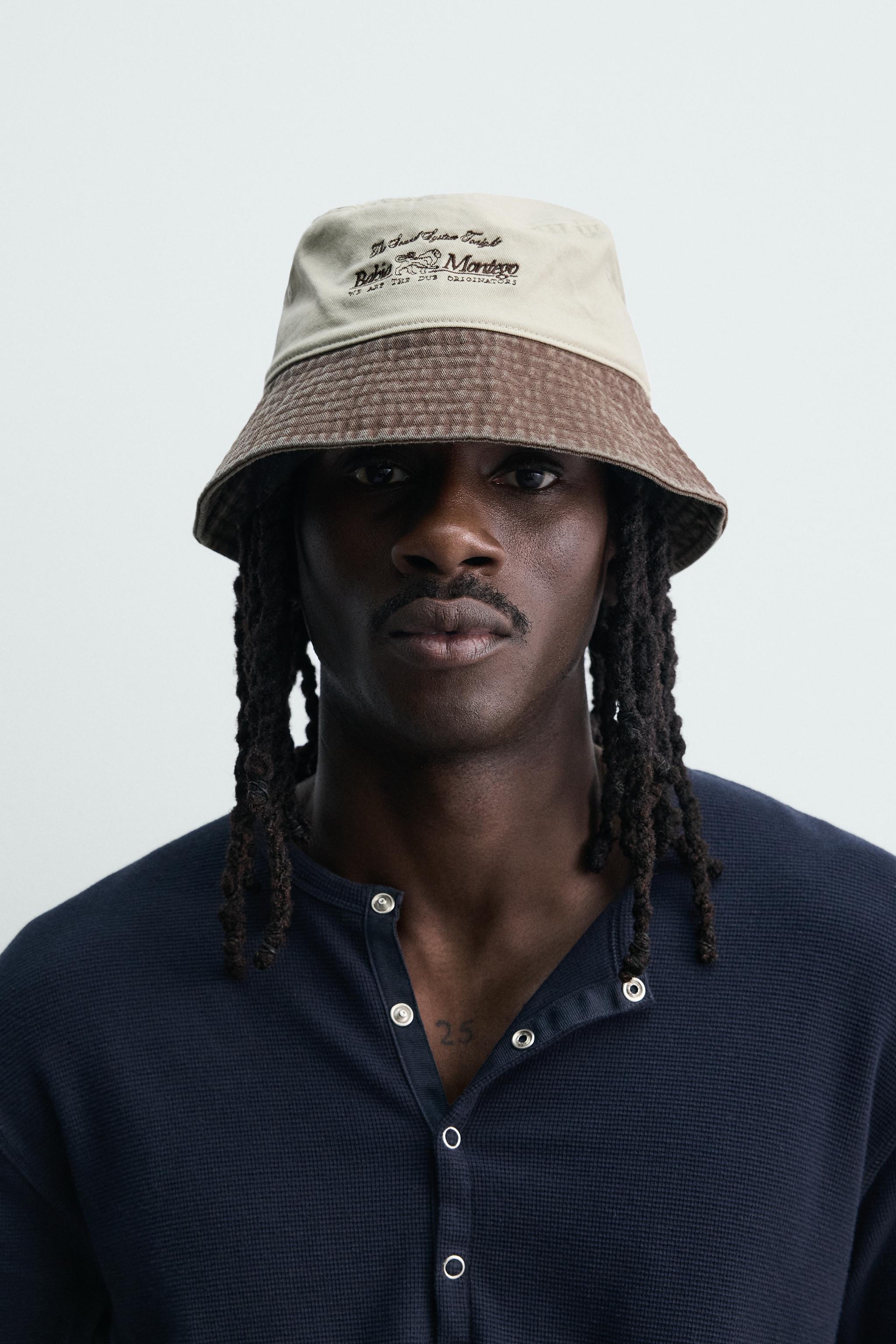 CONTRAST EMBROIDERED WASHED BUCKET HAT