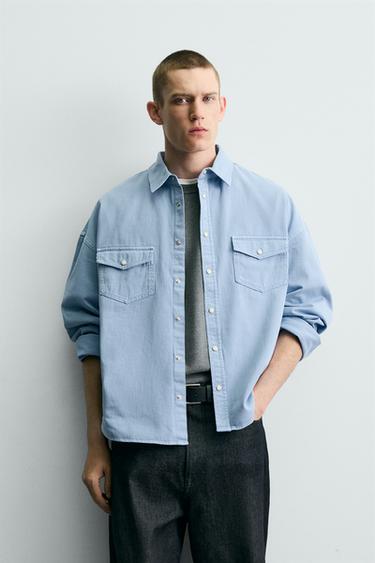 Zara RELAXED FIT SHIRT - Light blue