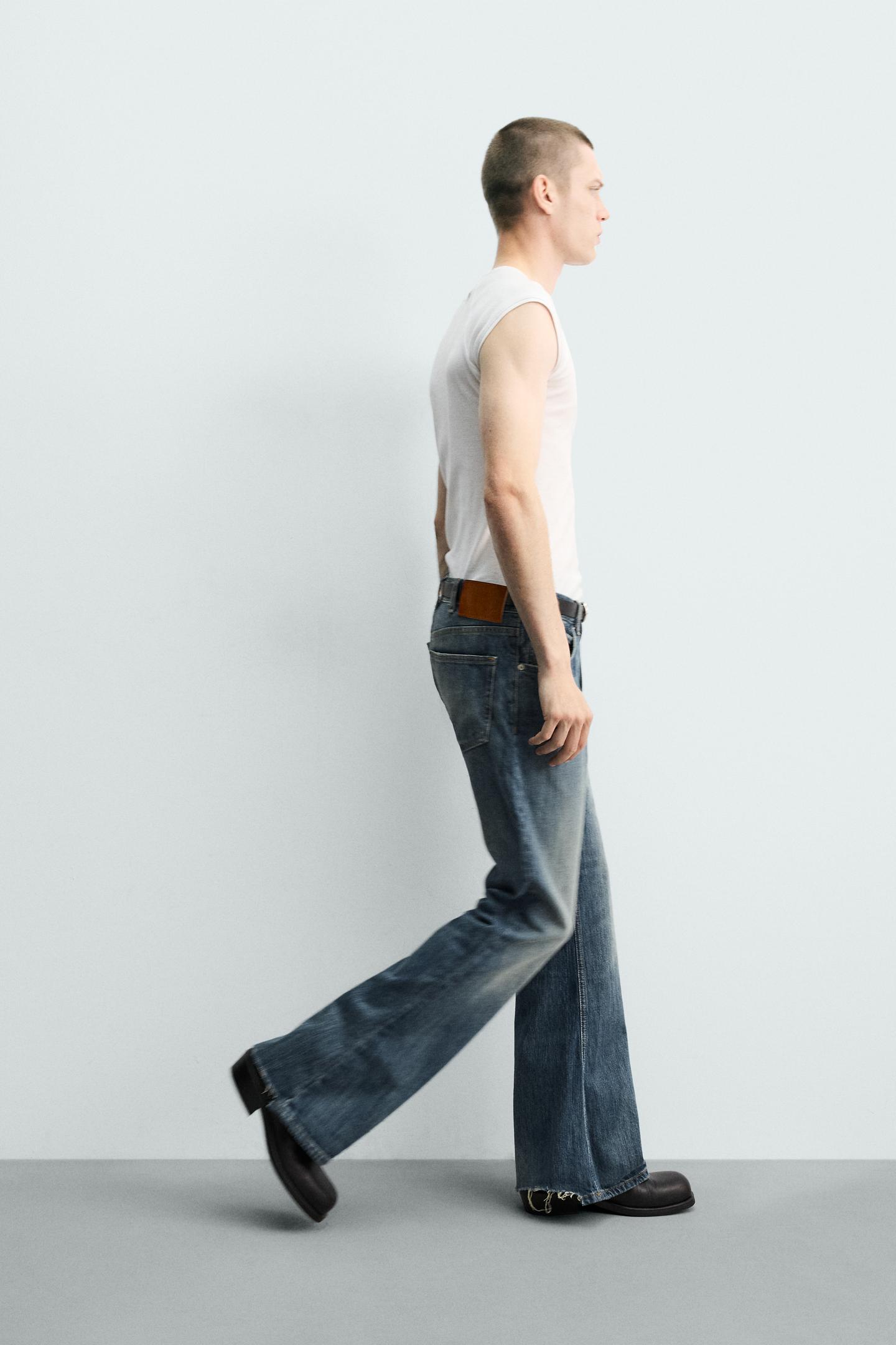 Мужские джинсы Zara Flare Fit, цвет: Синий / Зелёный — фото 6