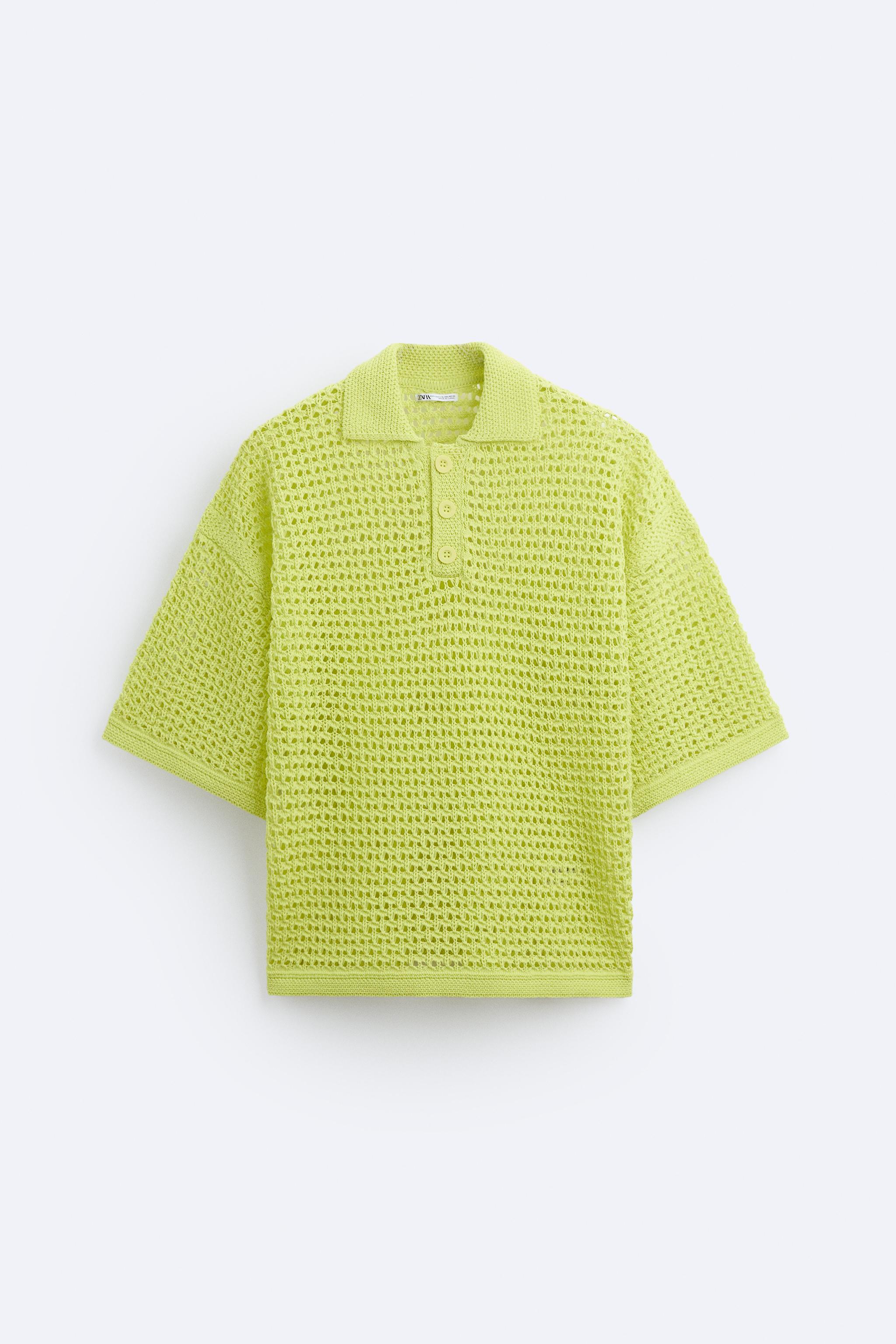 CROCHET KNIT POLO SHIRT - Lime | ZARA United Kingdom