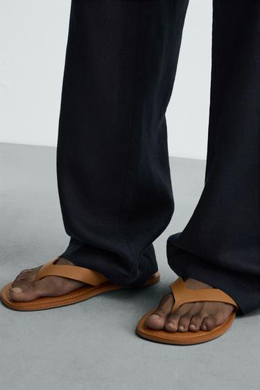 STRAPPY LEATHER SANDALS - Dark tan by Zara