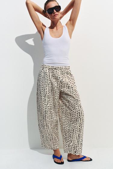 POLKA DOT PYJAMA-STYLE TROUSERS ZW COLLECTION - Ecru / Black by Zara