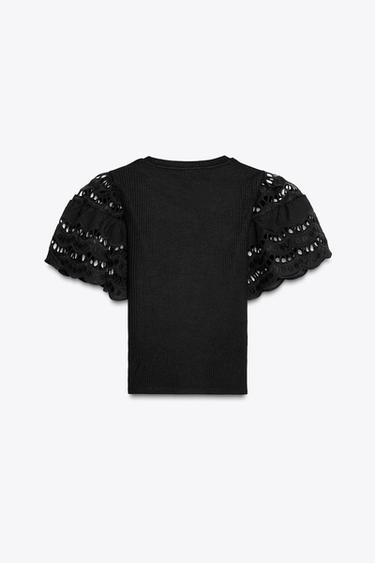 HAUT À MANCHES BRODÉES - Noir de Zara - Image 6