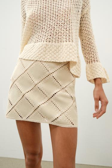 Zara CROCHET PATCHWORK SKIRT - Ecru