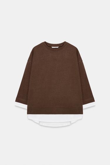 SUDADERA COMBINADA MANGA LARGA - Marrón claro de Zara