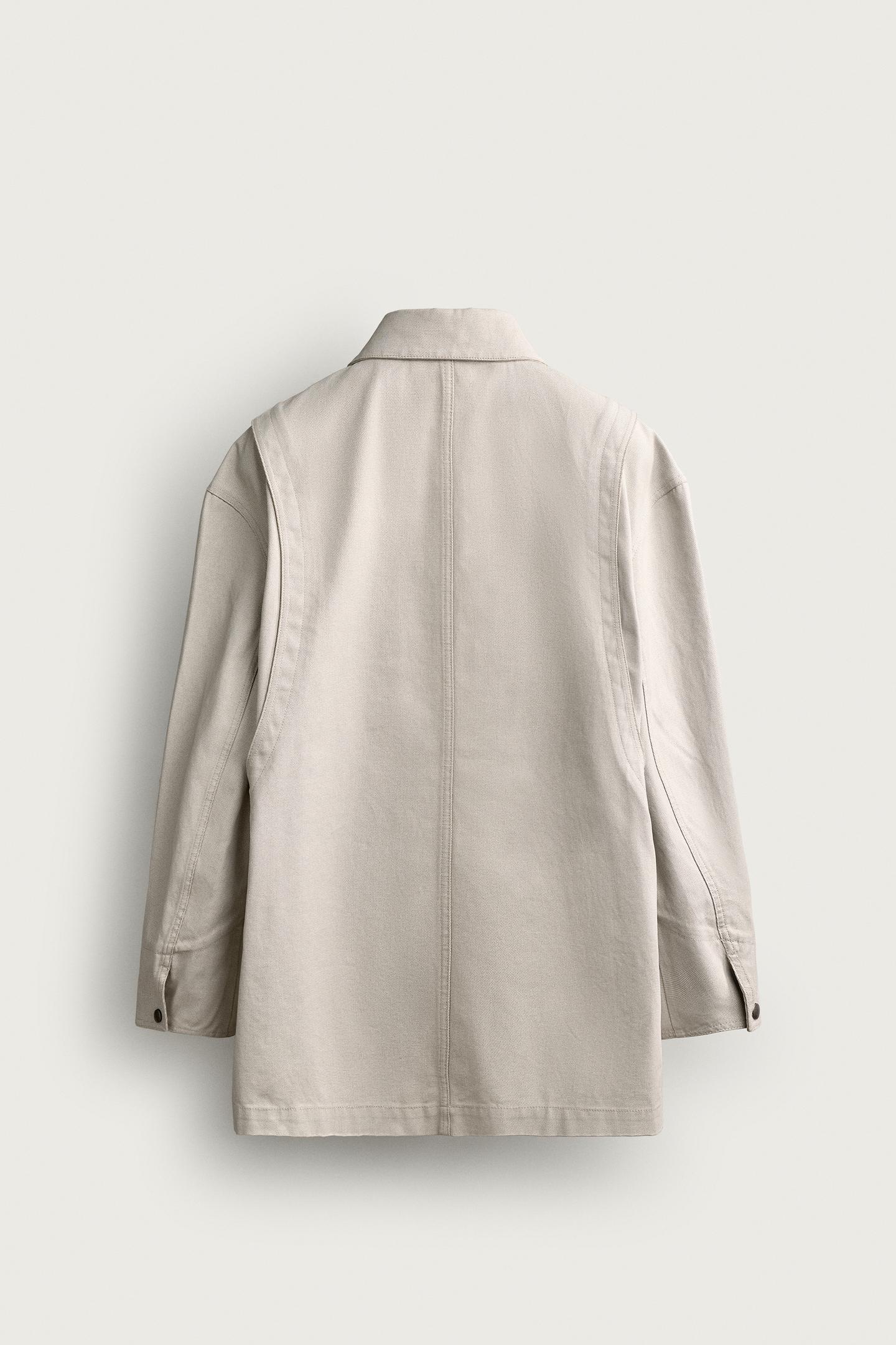 Мужская куртка Zara Relaxed Fit Fireman Clasp, цвет: Устричный белый — фото 9