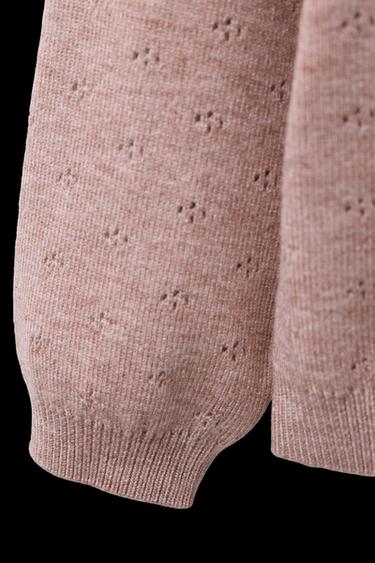 Zara FLORAL EMBROIDERED KNIT SWEATER - Pink marl