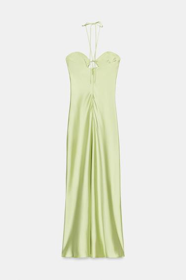 ROBE MI-LONGUE SATINÉE - Citron vert de Zara - Image 4