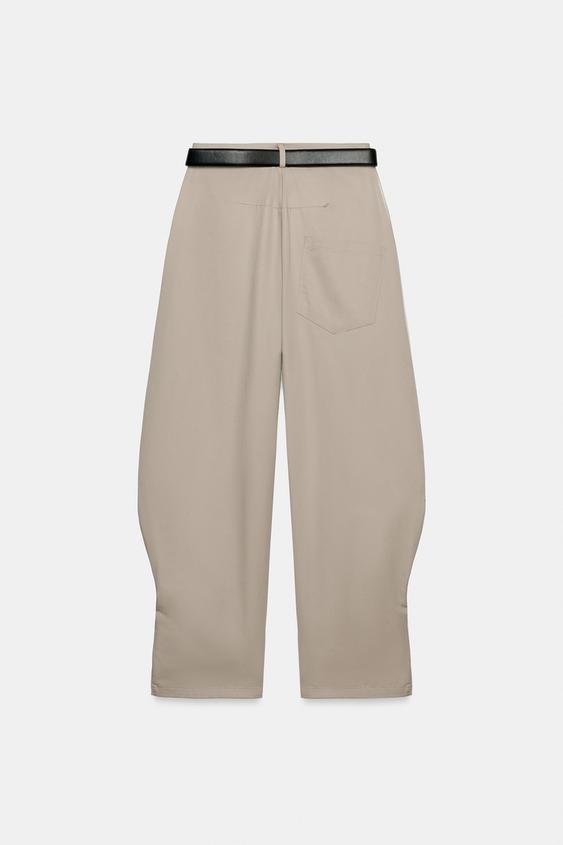 PANTALON À VOLUME AVEC CEINTURE - Marron / Taupe de Zara - Image 6