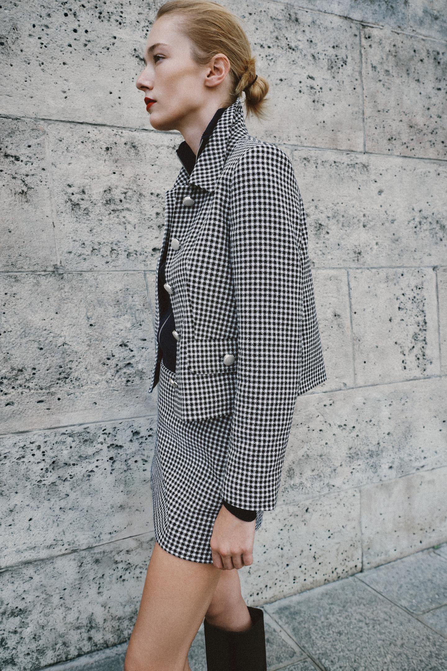 Женская куртка Zara Cropped Check, цвет: Чёрный / Белый — фото 5