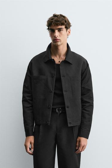 COTTON/LINEN OVERSHIRT - Black by Zara
