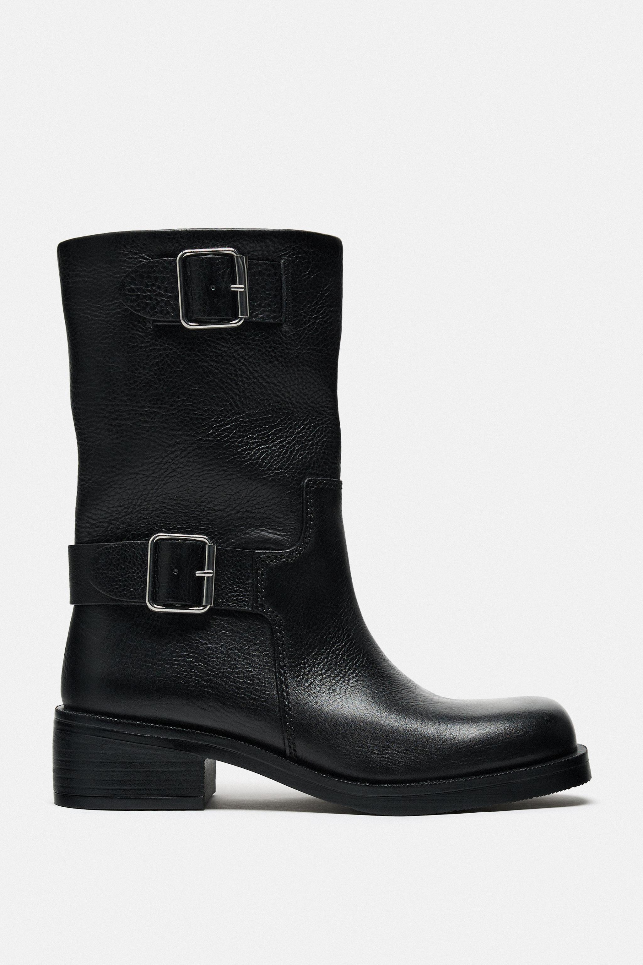 BUCKLED LEATHER ANKLE BOOTS - Black | ZARA United States