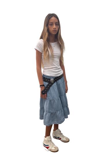 100% RAMIE PANELLED MIDI SKIRT - Blue / Grey by Zara