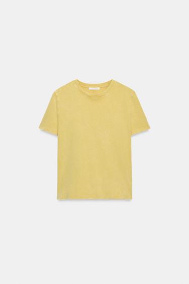 Zara RUSTIC SHORT SLEEVE T-SHIRT - Yellow - Image 0