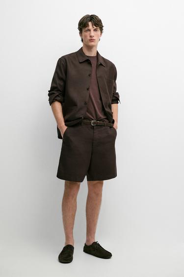 Zara 100% linen total look Bermuda shorts - Brown - Image 0