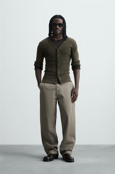 Zara WASHED RIB CARDIGAN - Brown