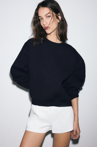 Zara PLAIN KNIT SWEATSHIRT - Navy blue