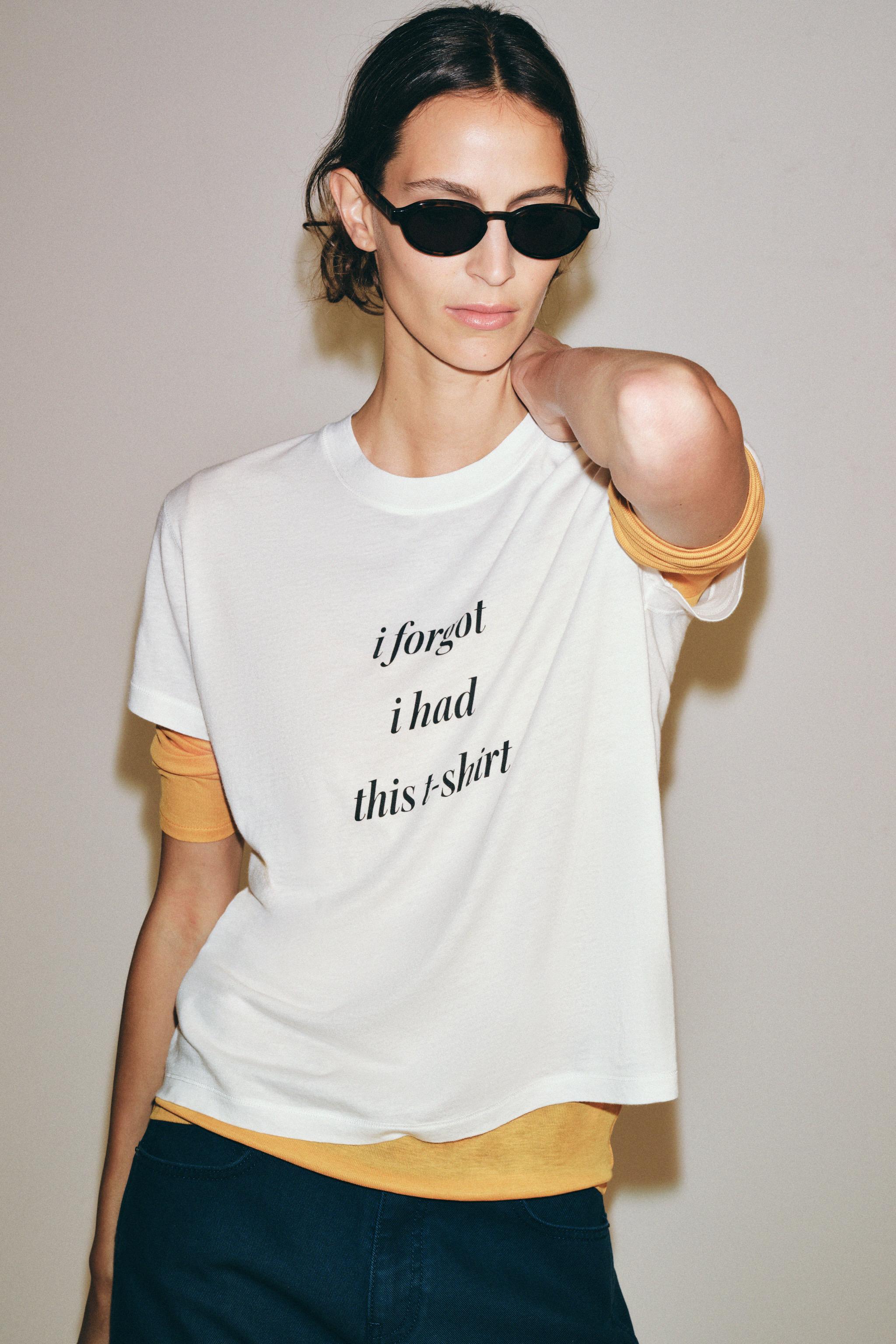 Женские футболки Zara FLUID TEXT T-SHIRT — фото 4