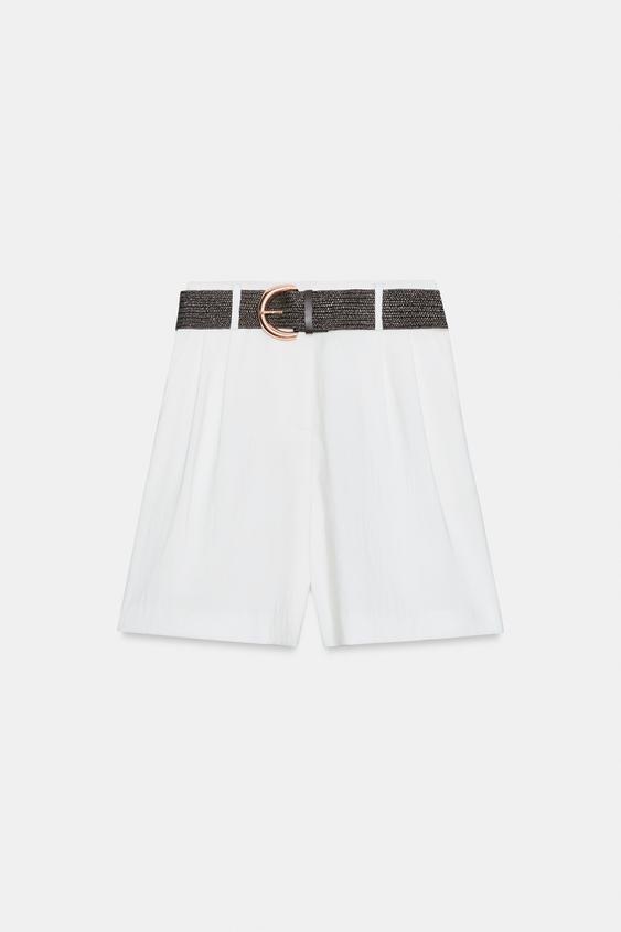 BERMUDA À PINCES ET CEINTURE - Blanc de Zara - Image 5