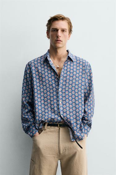 CAMISA FLUIDA AMB ESTAMPAT FLORAL - Blau mitjà de Zara