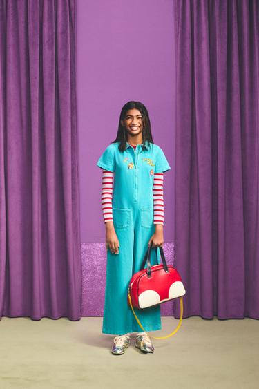 Zara HARRY LAMBERT FOR ZARA X DISNEY 刺繡布章丹寧連身褲 - 藍綠色