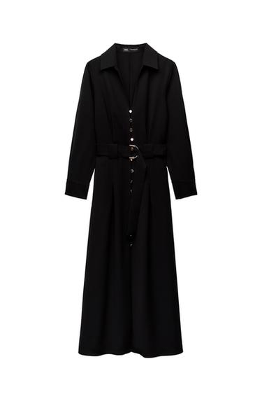 BELTED MIDI SHIRT DRESS