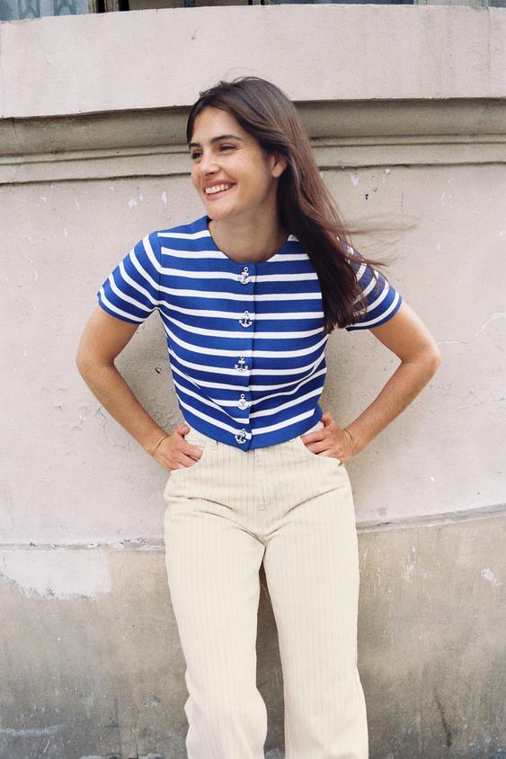 STRIPED SHORT SLEEVE CARDIGAN