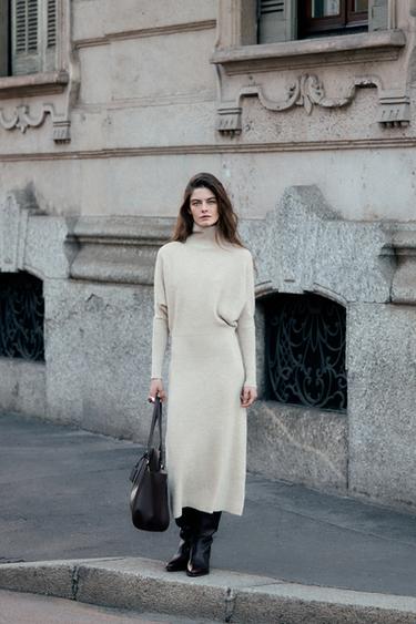 VESTIDO DE MALHA MANGA MORCEGO - Areia / Vigoré da Zara