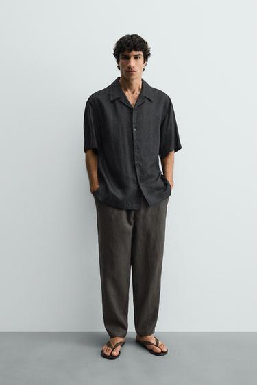 RELAXED-FIT-HOSE AUS 100 % LEINEN - Dunkelgrün von Zara