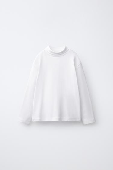 CAMISETA CUELLO VUELTO LISA - Blanco de Zara - Imagen 0