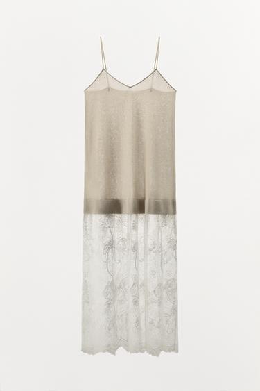 KNIT DRESS WITH COMBINED LACE - Oyster-white by Zara - Image 7